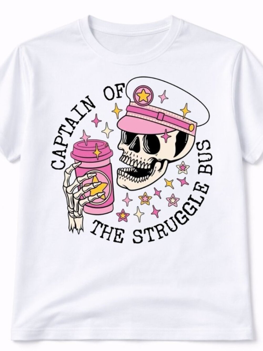 Struggle Bus Skull Graphic T Shirt Trendy Boutique Style Tee Womens White